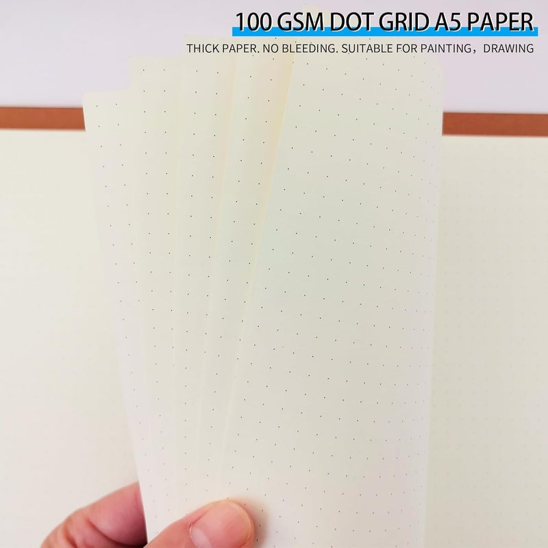 Mafegu A5 Dot Grid Paper, 100GSM A5 Dotted Refill Paper for 6 Ring Refillable Binder/Planner/Diary Journals/Painting -Dotted Pages,80 Sheets/160 Pages (Beige-Dot Grid-A5) - Image 2
